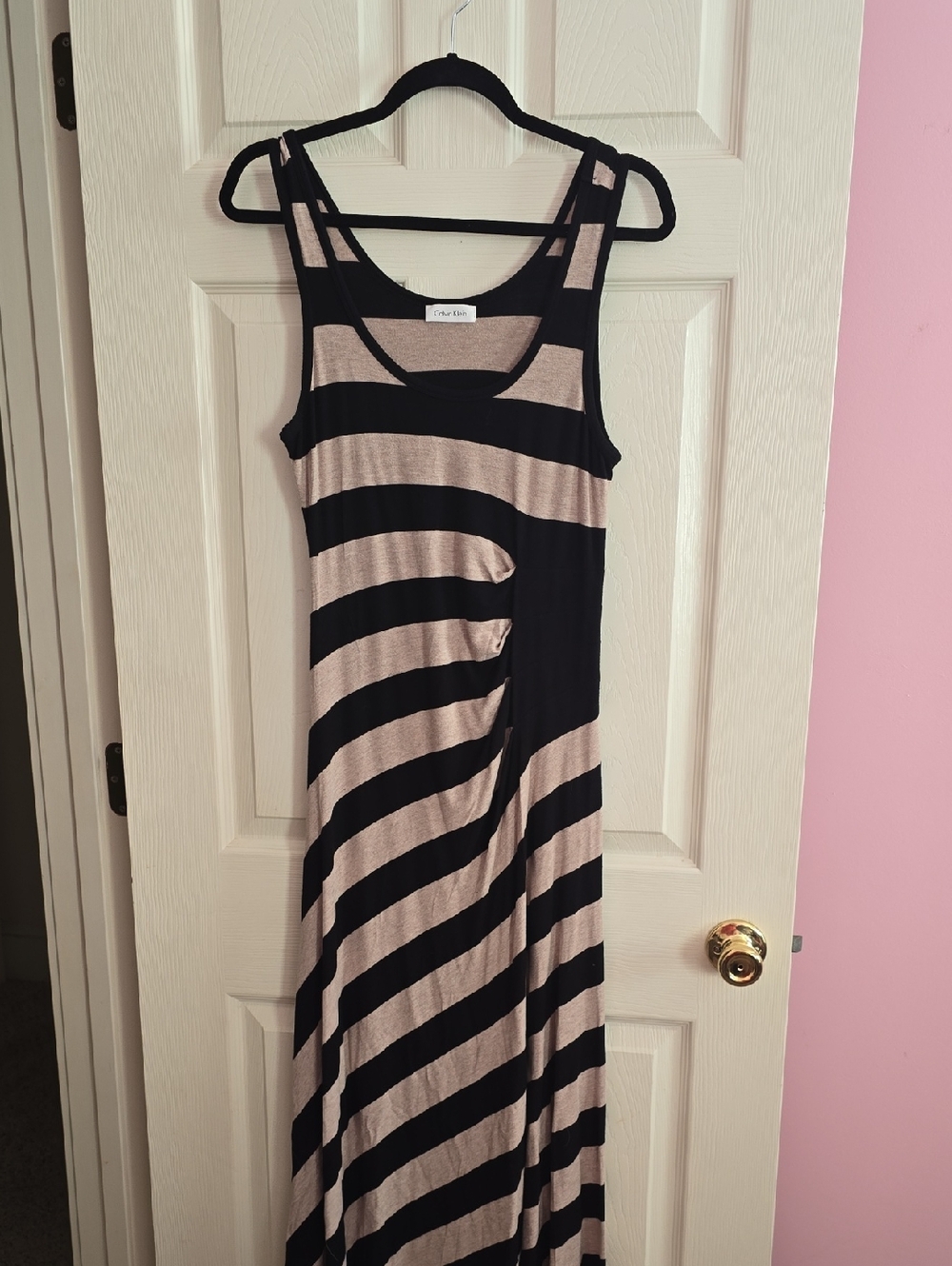 Calvin Klein Black and Beige‎ Striped Maxi Dress